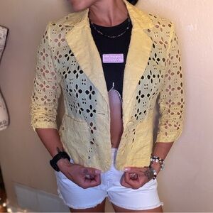 madison leigh Yellow Eyelet Lace Blazer Jacket